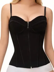 1 Count Women Backless Corset, Fajas, Shapewear, Adjustable Straps And Golden Waterdrop Zipper Closure Waist Trainer, Adjustable Zipper And Hook-Eyes Flat Belly Corset, Perfect For Daily & Occasion Wear Sculptwear