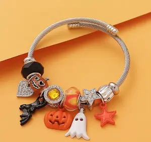 Halloween Charm Bangle for | Pumpkin, Ghost, Bat, Star Charms