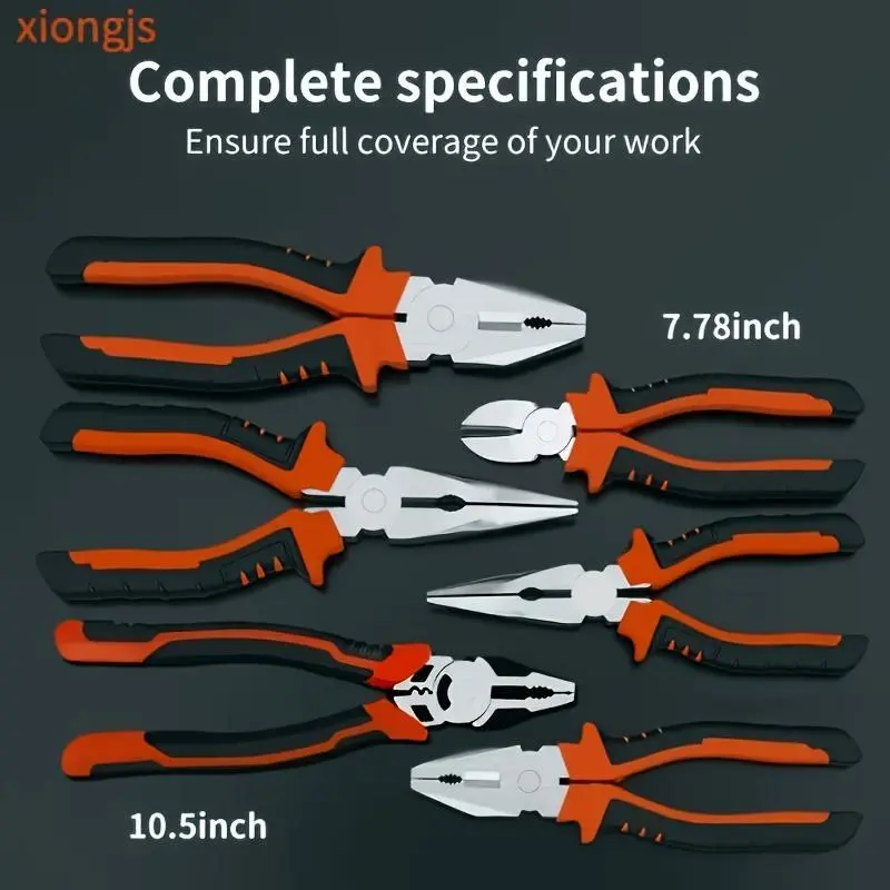 2-Piece Industrial-Grade Chrome-Vanadium Steel Pliers Set, Multi-Functional Electrician & Tools for Mechanics, Includes Side-Cutters & Needle-Nose Pliers, Waterproof Iron Structure, Durable Cutting & Fastening Capabilities