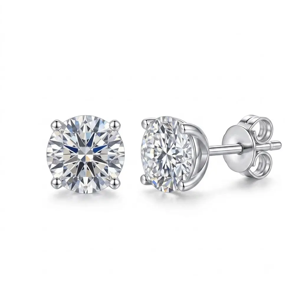 (Earrings) 925 Sterling Silver Synthetic Moissanite Earrings - moissanite earrings, moissanite earrings, moissanite studs, sterling silver earrings, sterling silver stud earrings, 925 sterling silver earrings, earrings,