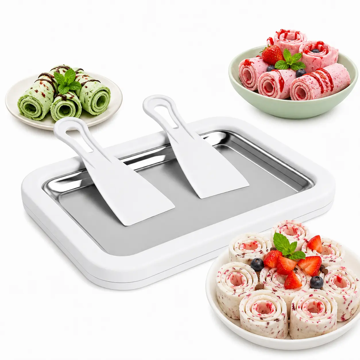 Instant Rolled Ice Cream Maker Set – DIY Ice Cream Stainless Steel Instant Freeze Tray with 2 Spatulas, Homemade Ice Cream, Frozen Yogurt, Gelato & Sorbet Kit for Family Fun