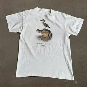 National Geographic "Trust Where Fear Lives" Crocodile & Bird Vintage T-Shirt, Funny Vintage Y2K Shirt, Unisex Shirt For Men Women