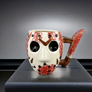 [21oz Halloween Ceramic Mug] 1Count, 21 Ounces, Halloween 3D Sculpted Ceramic Coffee Mug, Devil Horror Mask Cup Drinkware