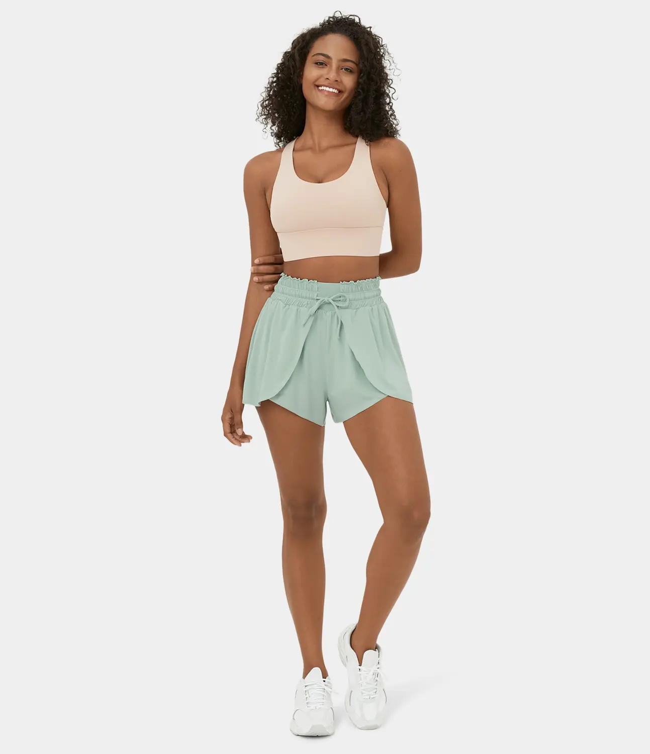 Halara Women's Frill High-Waisted Elastic Waistband Drawstring Flowy Stacked 3" Outdoor Sports Shorts, Breathable Viscose Fabric Womenswear