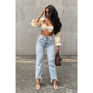 Time Out Crossover Distressed Vintage Ankle Jeans - Light Blue Wash