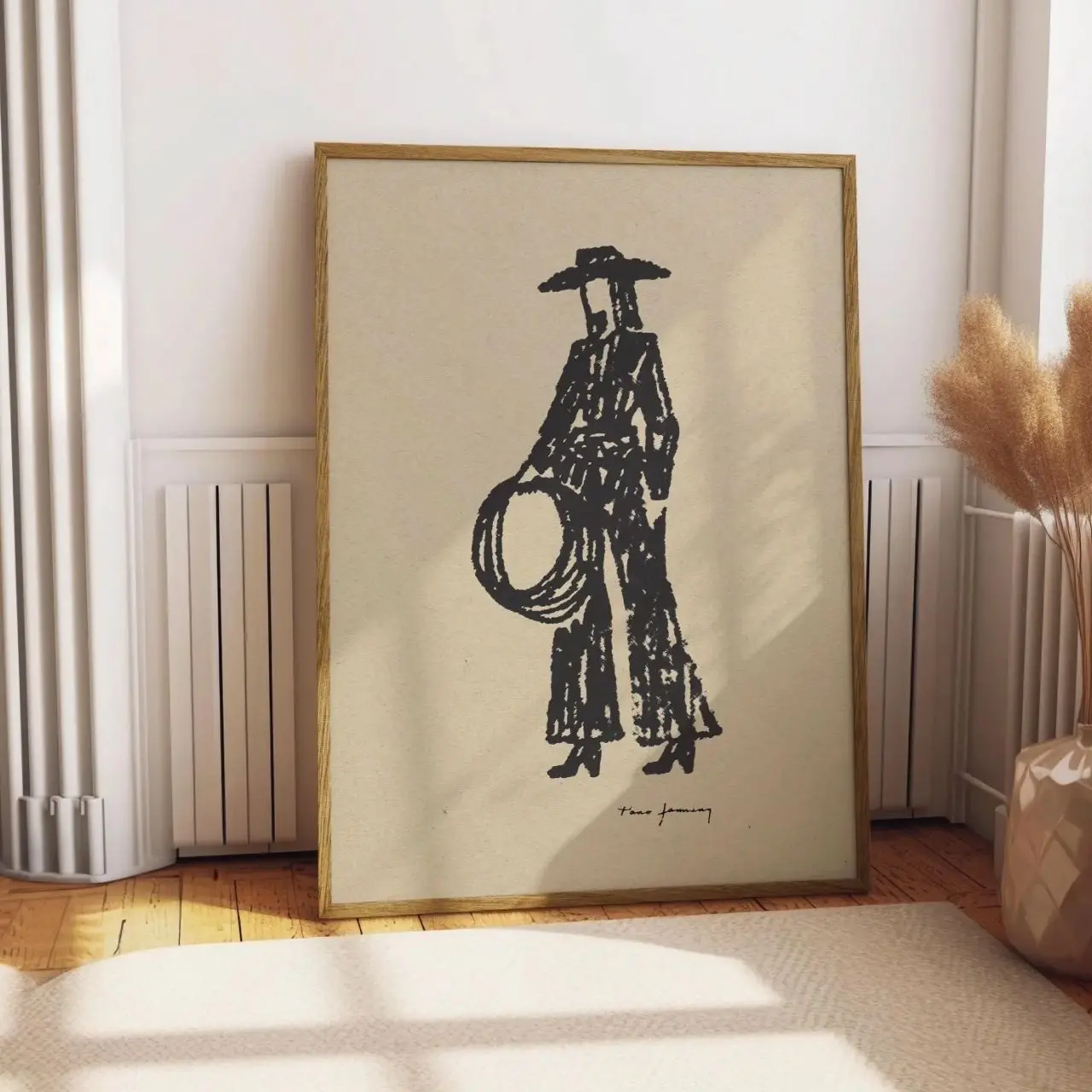 Cowgirl Line Drawing Wall Art, Minimalist Western Woman Poster, Vintage Rodeo Lasso Print | Frameless Poster 2
