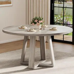 Garvee Round Dining Table for 4-6 People, 47" Dining Room Table with Wooden Cross Pedestal Base, Circle Dinner Table, Modern Kitchen Table for Living Room(Table Only)