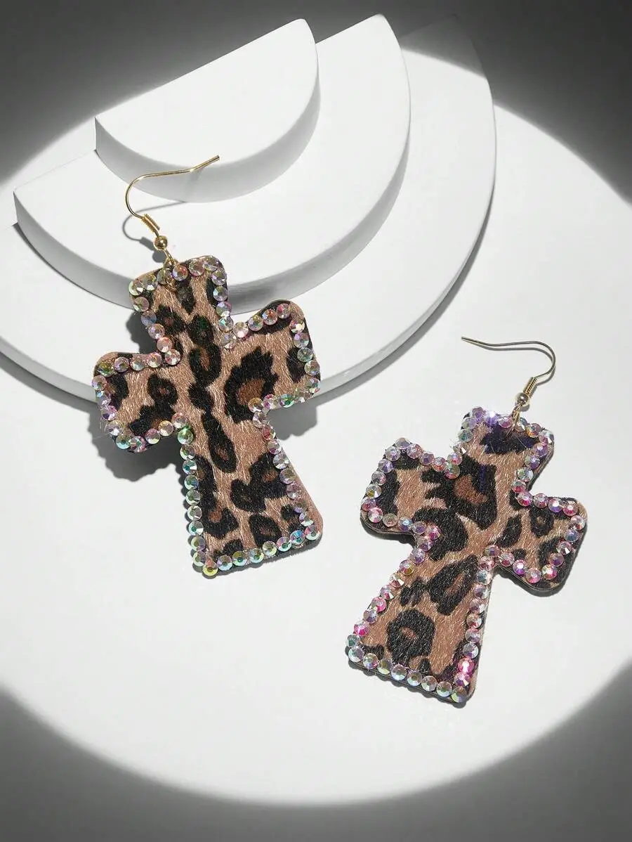 Leopard Print Dotted Faux Leather Circle Geometric Earrings