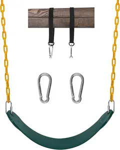 Sunnyglade Swings Seats Heavy Duty with 66" Chain,Playground Swing Set Accessories Replacement with Snap Hooks and Hanging Strap Support 440lb (Green)