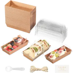 100 count Small Charcuterie Boxes with Clear  and Forks - To Go Paper Rectangle Charcuterie Box, Disposable  Containers, 7Inch Dessert Boxes for Cookie, Cake Slice Strawberries (Brown)