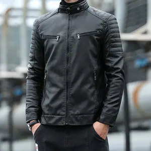 Men's Black PU Leather Motorcycle Jacket - Quilted Shoulder Seams, Multiple Zipper Design, Biker Style Personalized Outerwear, Suitable for Futuristic Street and Casual Looks