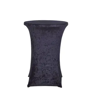 Crushed Velvet Spandex 30" Round Cocktail Table Cover Black Smooth Highboy Tablecloth