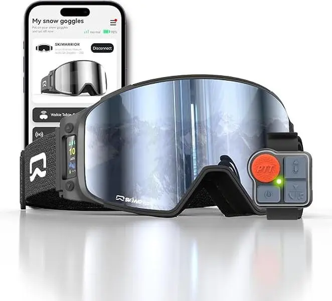 Multifunctional Smart Goggles with Walkie-Talkie Intercom, Bluetooth 5.2 Music & Calls, OTG Anti-Fog Lens, Smart Display, Voice Assistant & Detachable Lens – Helmet Compatible for Skiing, Mountaineering, Ice Fishing, Camping, Outdoor Work