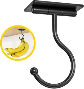 Under Cabinet Banana Hook Adhesive - Sticky Banana Hanger Under Counter, Sturdy Metal Banana Holder for Hanging Bananas or Kitchen Utensil