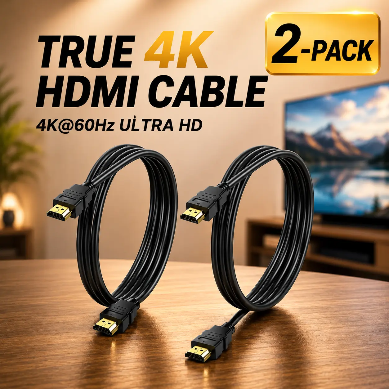 2-Pack 4K HDMI Cable 18Gbps, Ultra High Speed HDMI Cord 4K@60Hz 30Hz HDCP 2.2&2.3, ARC HDR 10 Dolby Compatible with PS5/Blu-ray/Roku TV/Switch 2/Mac mini