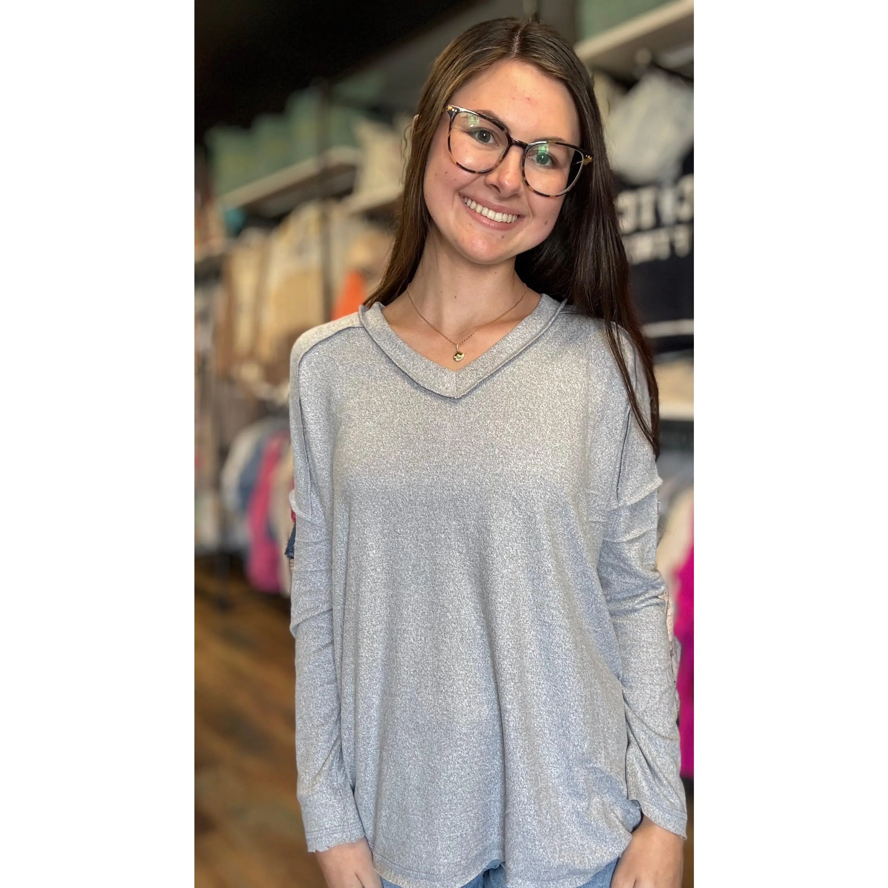 Heathered Grey Softy Hacci Long Sleeve Zenana