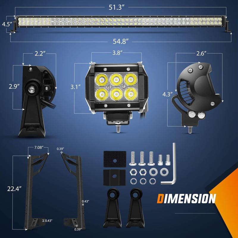 Nilight 52Inch Led Light Bar Spot Flood 2Pcs 18W 4Inch Spot LED Pods Windshield Frame Mounting Bracket on Wrangler JK 2007-2017 with Off Road Wiring Harness- 3 Leads Car Accessories  dealsforyoudays