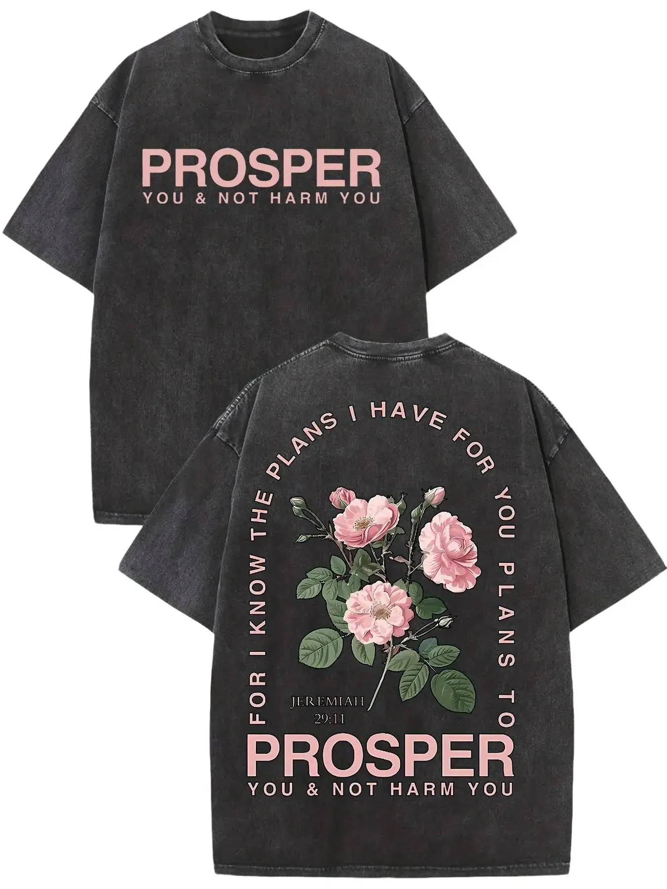 Men's Distressed Christian Cotton T-Shirt with Ripped Details, Vintage Jeremiah 29:11 Floral Graphic, Drop Shoulder Streetwear, Baggy, Round Neck