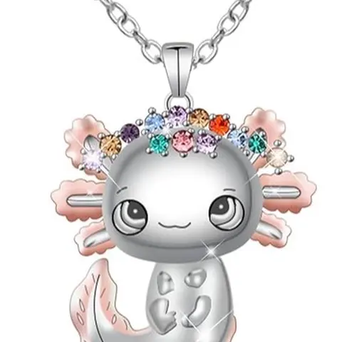 Christmas Gift Axolotl Necklace, Alloy Axolotl Crystal Necklace Cute Salamander Necklace Trendy Pendant Necklace Jewelry Gift for Boys Girls Birthday