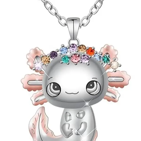 Christmas Gift Axolotl Necklace, Alloy Axolotl Crystal Necklace Cute Salamander Necklace Trendy Pendant Necklace Jewelry Gift for Boys Girls Birthday