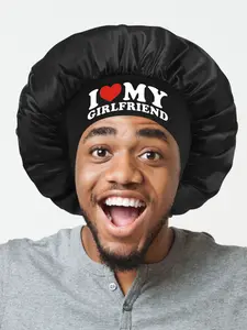 English Print I Love My Girlfriend Sleep Cap, Christmas Gift Couple Sleep Hat, Soft Comfortable Material, Hair Protection, Hair Care Cap