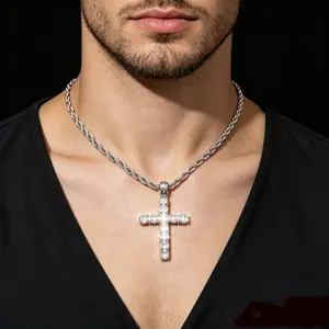Unisex Iced Out Cross Pendant Necklace with Twisted Rope Chain – Silver & Gold Tone Hip Hop Jewelry