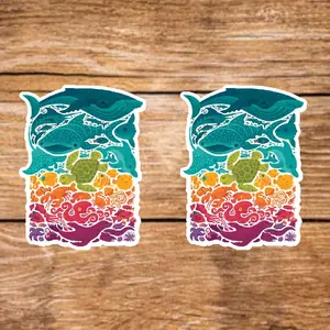 Ocean Life Stickers - 2 Pack, 3.5in, Waterproof, Glossy Finish Vinyl, Unique Design for Decor & Personalization - Perfect for DIY Projects & Gifts