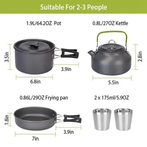 12Pcs Camping Cookware Set Camping Stove Aluminum Pot Pans Kit for Hiking Picnic Outdoor with Cup Fork Spoon Knife camp gear