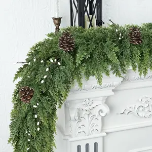 Realistic Christmas Garland for Mantle 6FT Real  Thick/Lush Artificial Cedar Garlands with Pine Cones/White Berries Decorations Indoor Christmas Garland for Stairs Railing Outdoor Holiday Decor