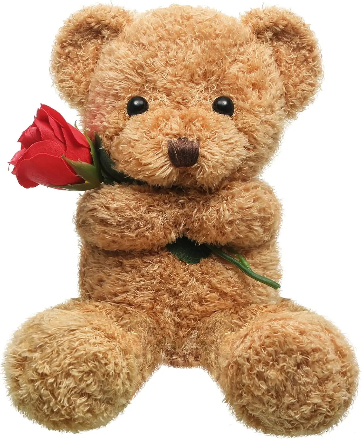 Valentine Plush Stuffed Animal Bear Gift with Rose Valentine Funny Cute Stuffed Animal Plush Gift for Girlfriend Valentine's Day, 11.8 Inches(Beige)