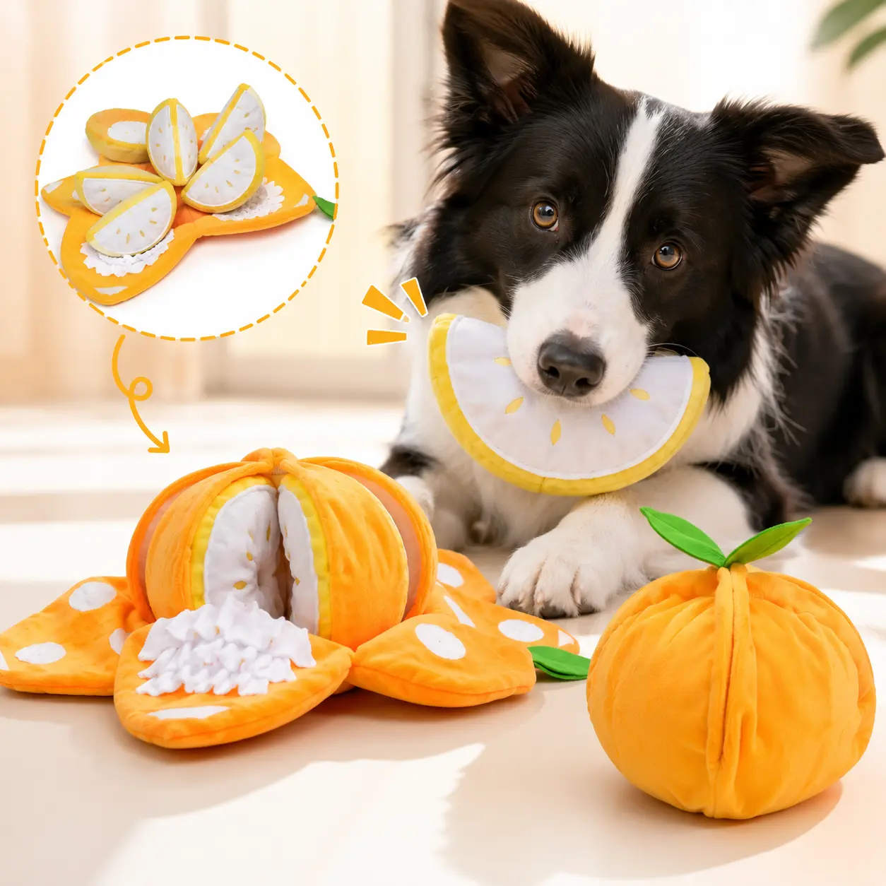 Pumpkin Hide & Seek Dog Toy, Interactive Plush Squeaky Puzzle Toy with Crinkle Paper for Small & Medium Dogs