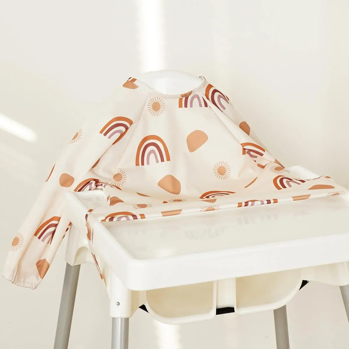 Baby's Sunflower & Rainbow Stripe Pattern Bib, Adjustable Waterproof Bib Attaches and Cover To Baby Highchair & Table, Cute Long Sleeve Bibs for Toddl