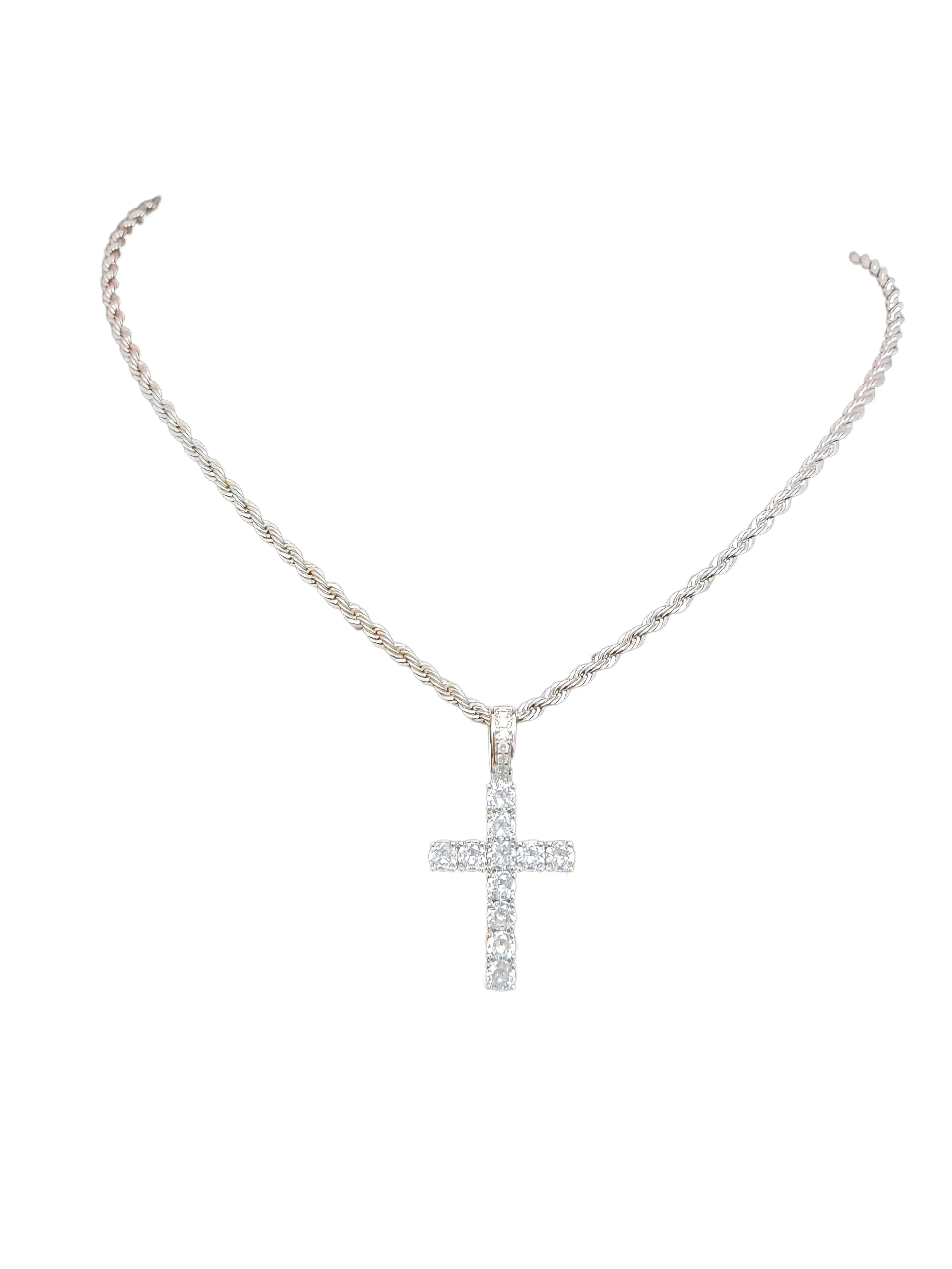Rhinestone Cross Twist Chain Pendant Necklace for Men & Women, Cross Chain Design, 1 Piece Hip Hop Jewelry for Party, Daily Clothing Decor, Trendy All-match Jewelry for Birthday Gift, Exquisite Jewelry Gift, Cross Necklaces, Bling Pendant, Iced Out Cross