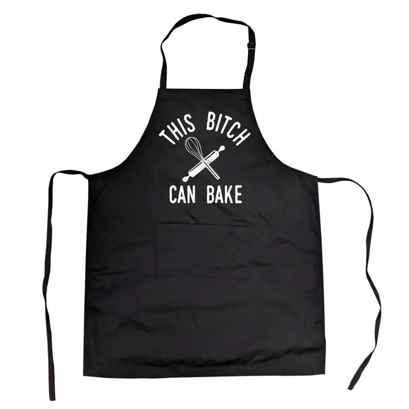 This Bitch Can Bake Cookout Apron Funny Sweets Desserts Kitchen Smock Funny Aprons Adjustable Household Items Graphic Print Christmas Grill Apparel Funny Food Cover Grilling Apparel for Men Black
