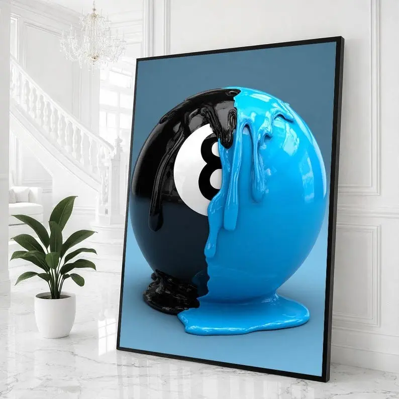 Patina Blue Black Billiard Ball Graphic Art Unframed Paper Print Poster - Multi-Size (12x18,16x24,17x17,24x24) Home Wall Decor, Tube-Shipped, Graphic Print