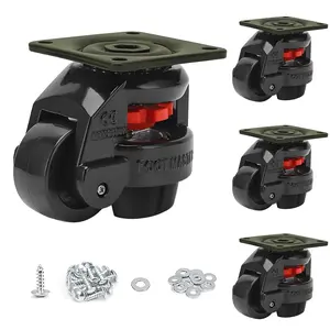 4-Pcs Machine Leveling Casters with Nylon Wheel and Rubber Foot,Heavy Duty Leveling Casters,Retractable Workbench Caster,Loading Capacity 2200 Lbs(Black-2 INCH)