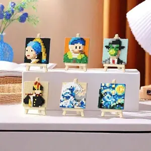 Artistic Wooden Building Blocks Set, DIY Creative Educational Toy Box for Boys & Girls, Drawing Series Miniature Construction Kit, Stem Construction Set