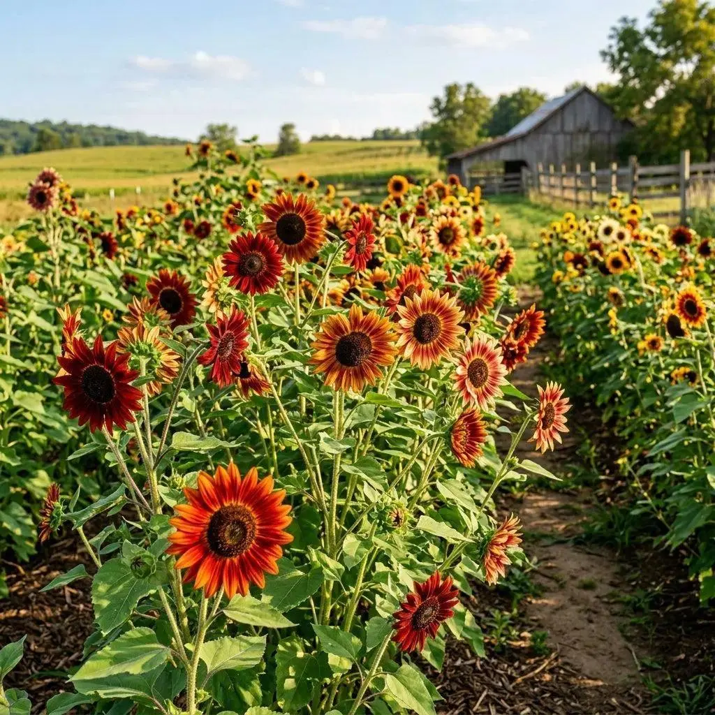 100 Autumn Beauty Heirloom Sunflower Seeds for Planting - Bulk Branching Form Pack with Vibrant Red, Orange & Bronze Blooms for Home Garden