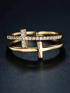1 PC Fashion Cubic Zirconia Cross Ring For Women For Valentine's Day Gift Wedding Anniversary Party Jewelry Cubic Zirconia Rings Statement Multi Ring