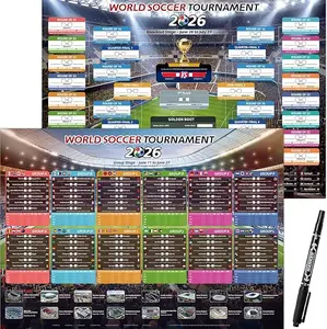 Large Soccer Cup Tournament Schedule Poster, A2 Size-23.3" x 16.5", 2 Pcs Soccer Calendar Wall Chart Decorations, 2026 Soccer Tournament Wallchart for Fans Home Office Bar Party Decor (A2-Folded)
