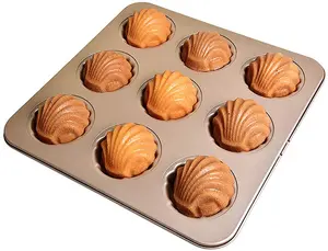 Set of 2 Madeleine Pans for Baking 9-Cavity Cake Pan Non-Stick Bake-ware Mold for Oven Baking Champagne Gold
