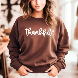 Cute Fall Sweatshirt, Thankful Embossed Crewneck, Autumn Thanksgiving Pullover for Women, Cozy Seasonal Gift
