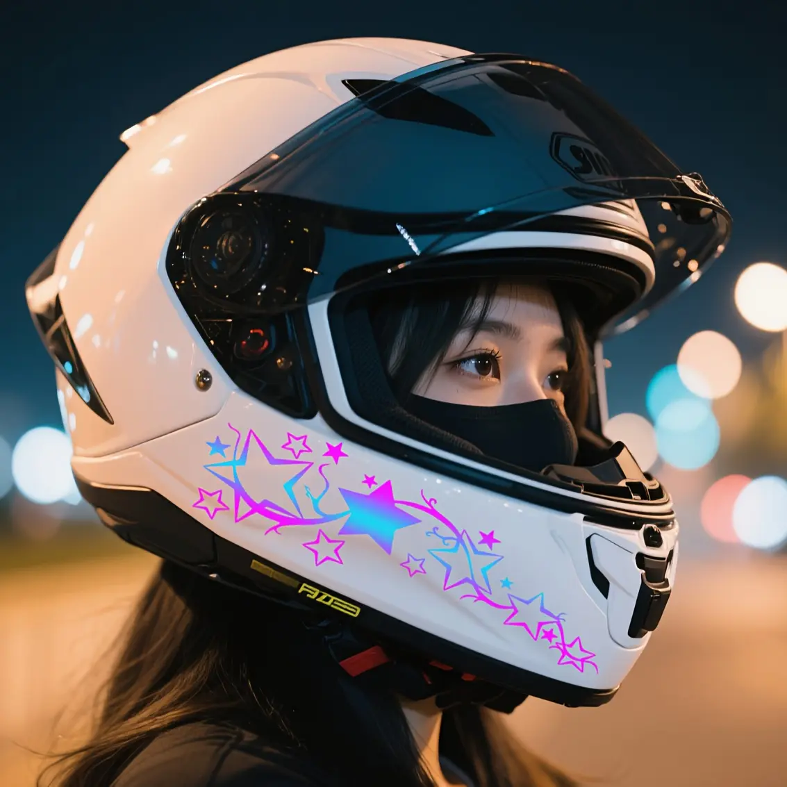 2PCS Star Shaped Helmet Stickers - Gradient and Black, with Shiny Star Patterns, Waterproof PVC Material, Suitable for Motorcycle Helmets and Accessories, Motorcycle Equipment | Star Theme | Durable Stickers, Motorcycle Accessories