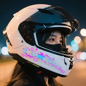 2PCS Star Shaped Helmet Stickers - Gradient and Black, with Shiny Star Patterns, Waterproof PVC Material, Suitable for Motorcycle Helmets and Accessories, Motorcycle Equipment | Star Theme | Durable Stickers, Motorcycle Accessories