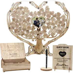 Heart Wedding Guest Book Alternative - Rustic Wooden Souvenir with Picture Frame, Guest Book Drop Box - Personalized Decor for Weddings, Birthdays