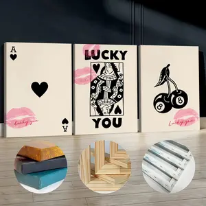 3Pcs Wooden Framed Canvas Painting, Queen Of Hearts Cherries And Lips Print, Exquisite Poster, Home Decoration, Pattern Wall Art Decor, For Living Room, Bedroom, Office, Restaurant, Bar Wall Decor, Odorless, Painting, Print Artwork.