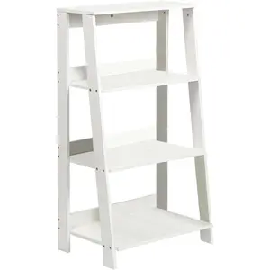 4-Tier Ladder Bookshelf, White Wood Display Storage Rack, Modern A-Frame Bookcase for Living Room Bedroom Office, 33.4H x 19.6W x 11.8D inches