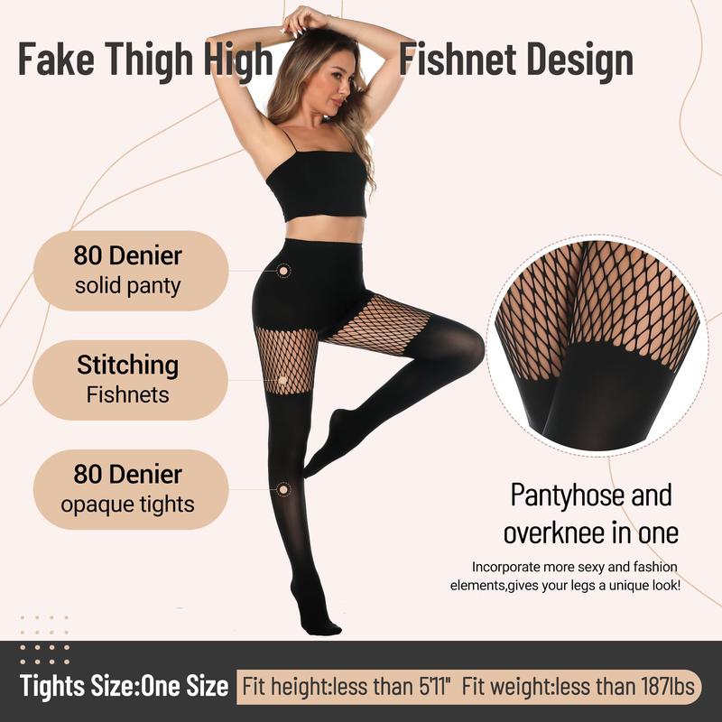 TIVIRA Mock Thigh High Stockings For Women SexyFishnet Tights Suspender Pantyhose 3 Pairs Lace Costume Tights Womenswear Socks Illusion Stockings Leg Lengthening Magic
