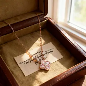 Gentle Luxury Rose Gold Four-Leaf Clover Necklace! Pink Mother-of-Pearl Zircon Women's Gift Jewelry