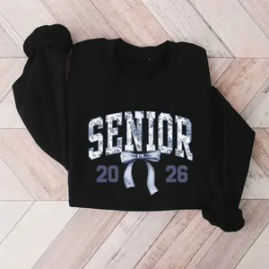 Senior 2026 Sweatshirt – Class of 2026 Graphic Crewneck with Floral Print & Bow – Graduation Gift for High School & College Students